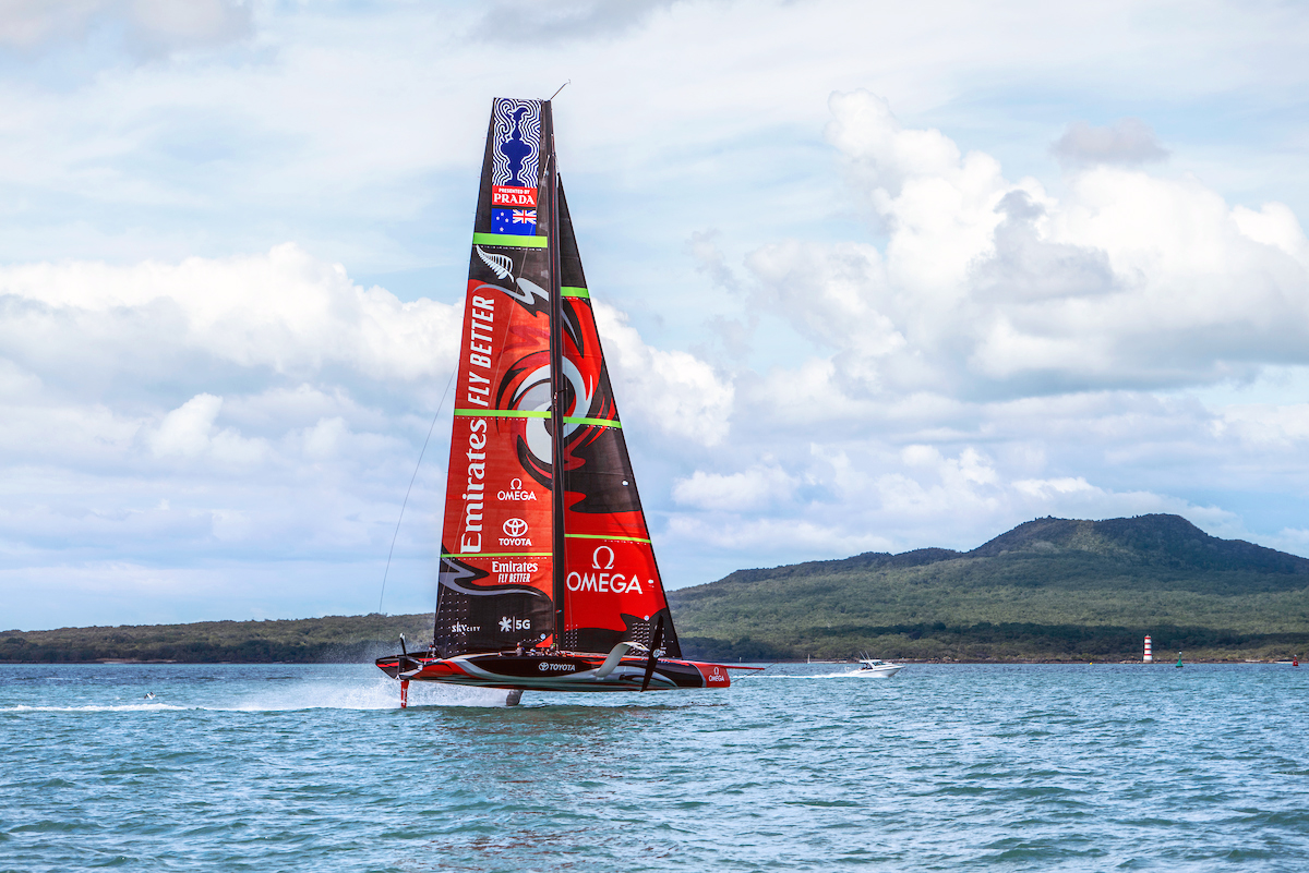 Emirates Team New Zealand's AC75 'Te Aihe' on the Waitemata Harbour in Auckland, New Zealand 36th America's Cup