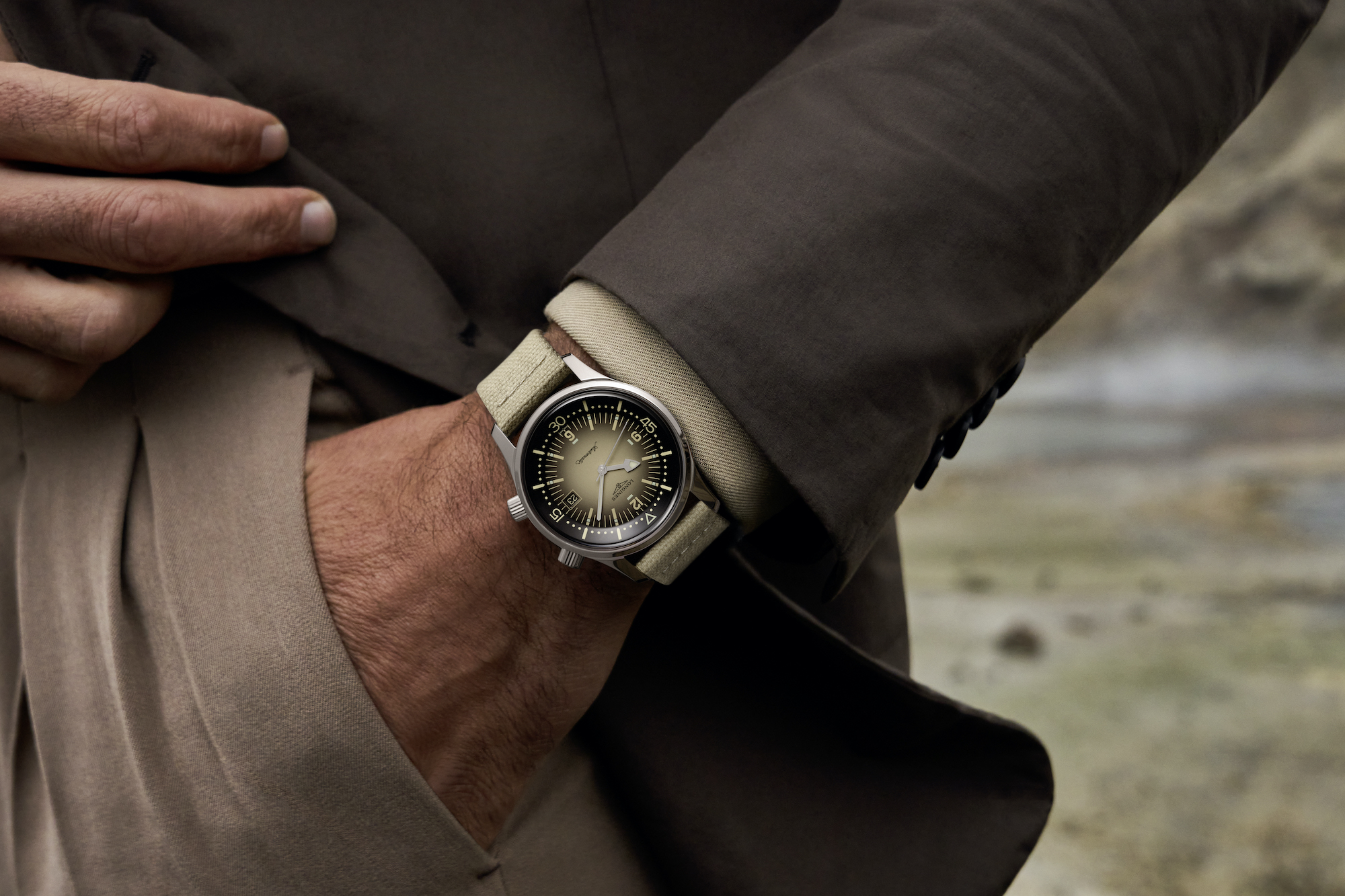 The Longines Legend Diver Watch L3.774.4.30.2 Lifestyle wristshot