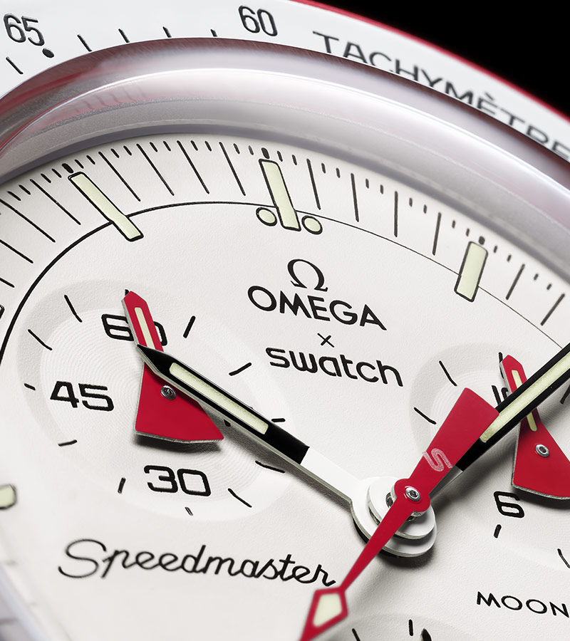 Omega X Swatch Bioceramic MoonSwatch Speedmaster MIssion to Mars Detalle esfera