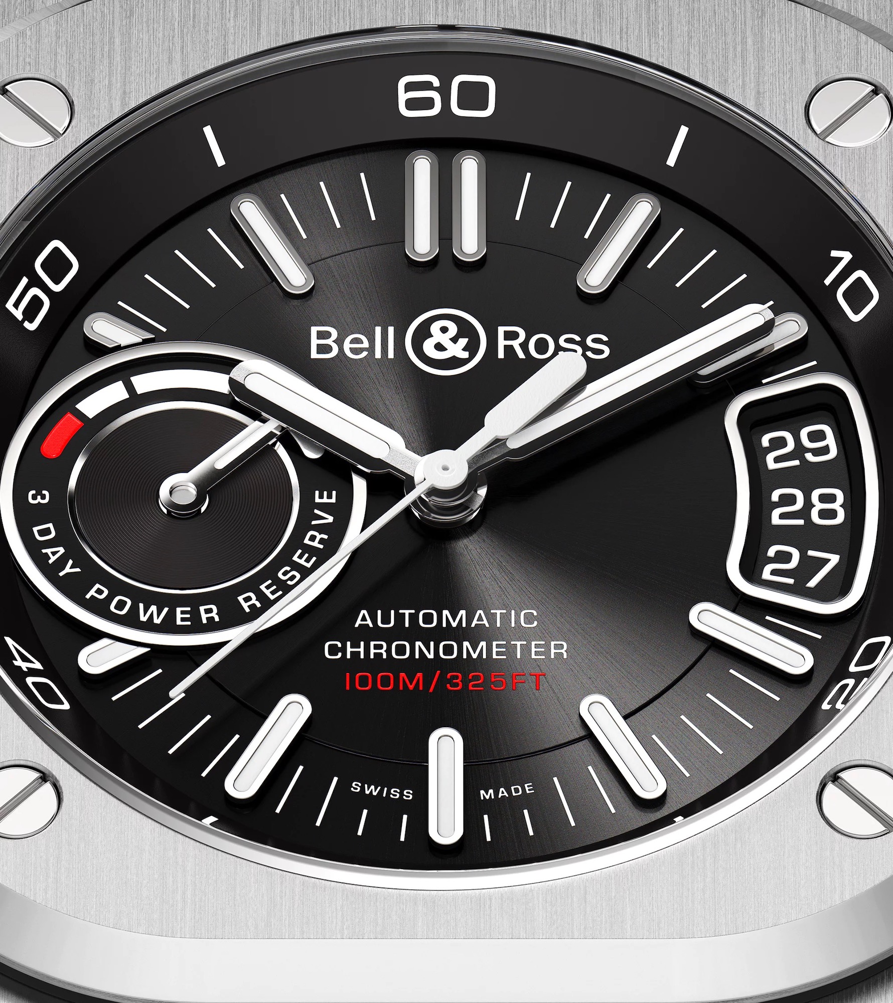 Bell & Ross BR-X5 Black Steel BRX5R-BL-ST:SST Detalle esfera