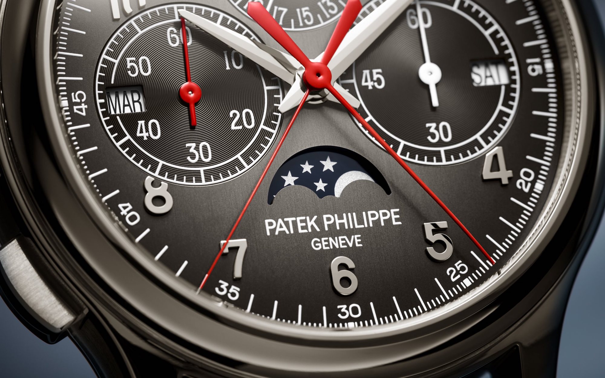 Patek Philippe Destro Perpetual Calendar Split-Seconds Monopusher Chronograph 5373P-001 Detalle esfera